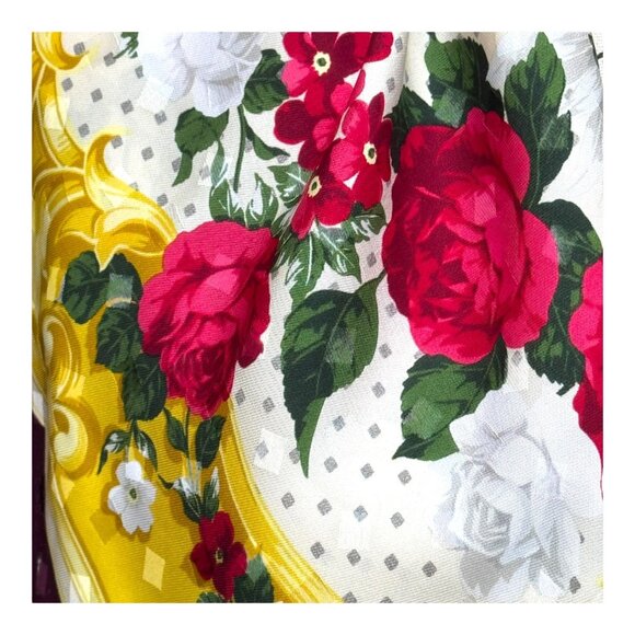 Ratti Italian Floral Silk Scarf 33.5" Red Roses & Gold Baroque Design Italy VTG - Picture 3 of 8